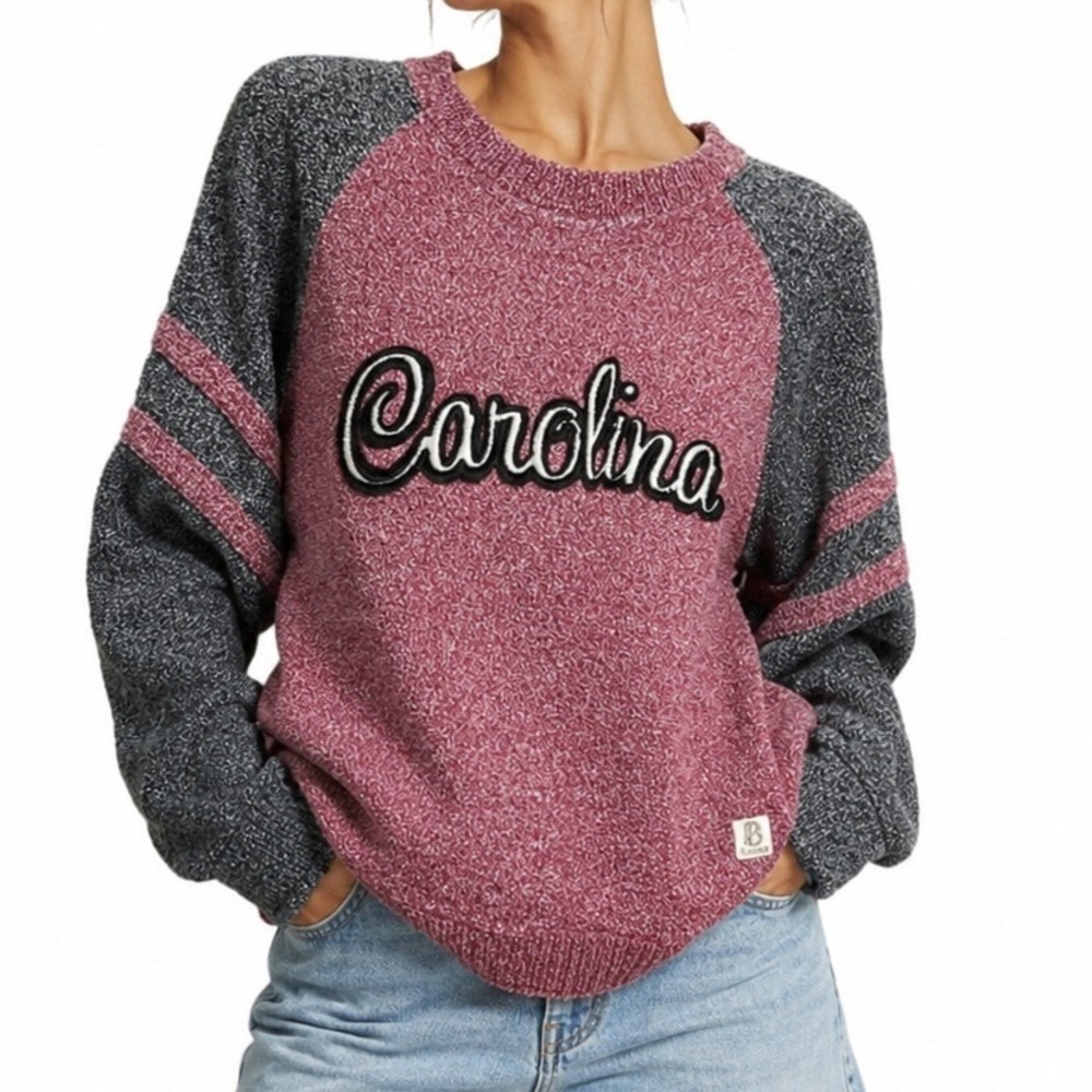 Pressbox Carolina Sweatshirt Women Small Maroon Grey Gameday Collegiate Raglan